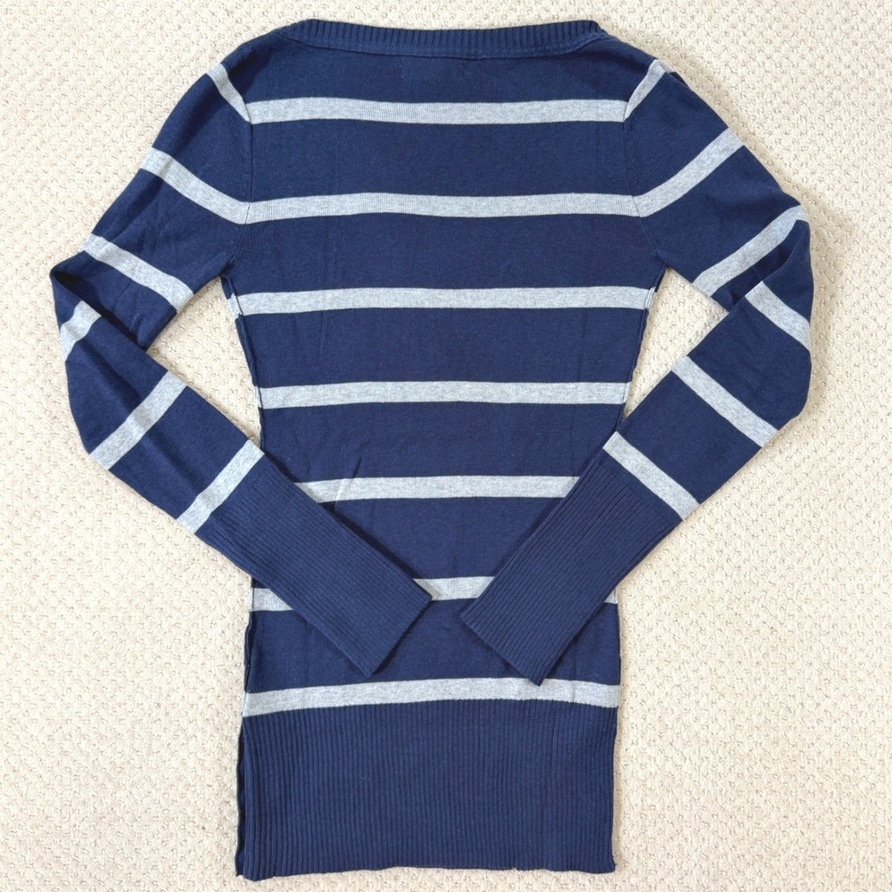 Y2K Style Striped Sweater Aeropostale Women Small Blue Gray Preppy Soft Girl - Picture 6 of 7